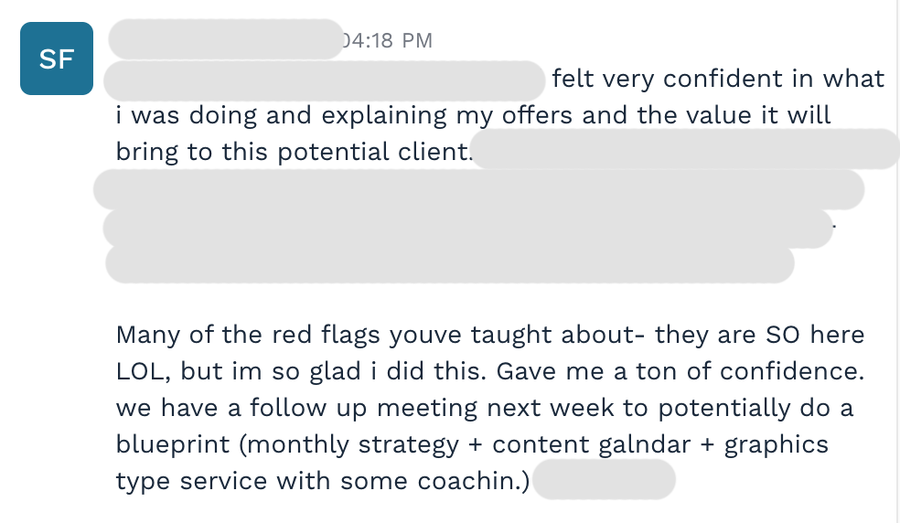 Customer testimonial screenshot