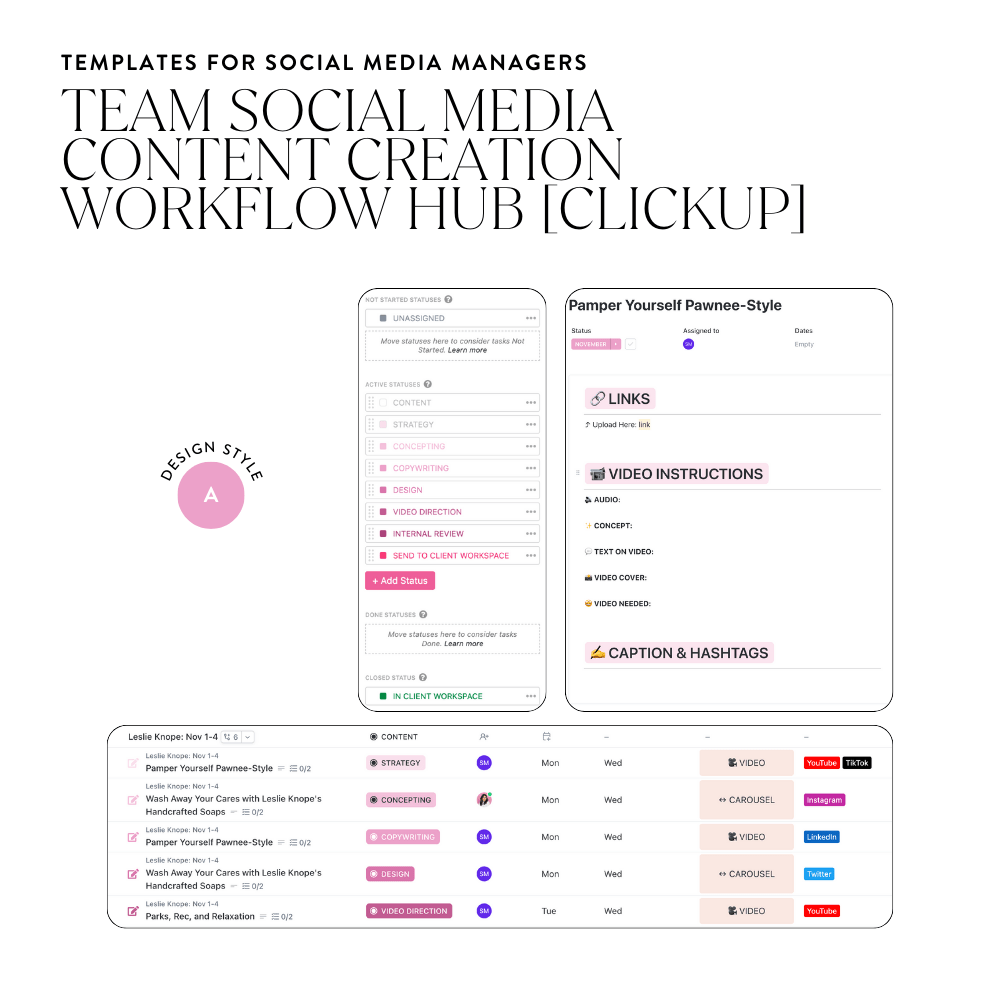ClickUp for Teams: Social Media Content Creation Workflow Hub - Sugarpunch Marketing