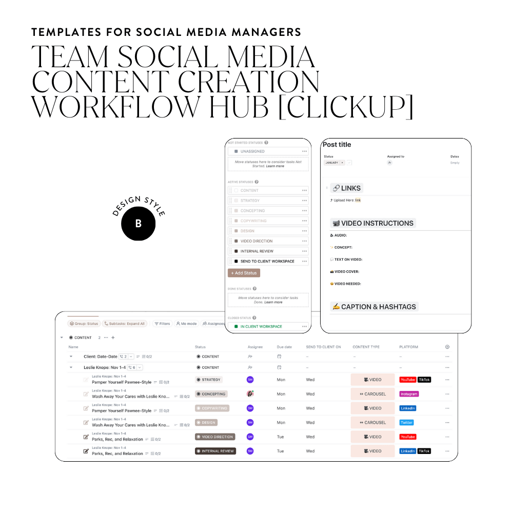 ClickUp for Teams: Social Media Content Creation Workflow Hub - Sugarpunch Marketing