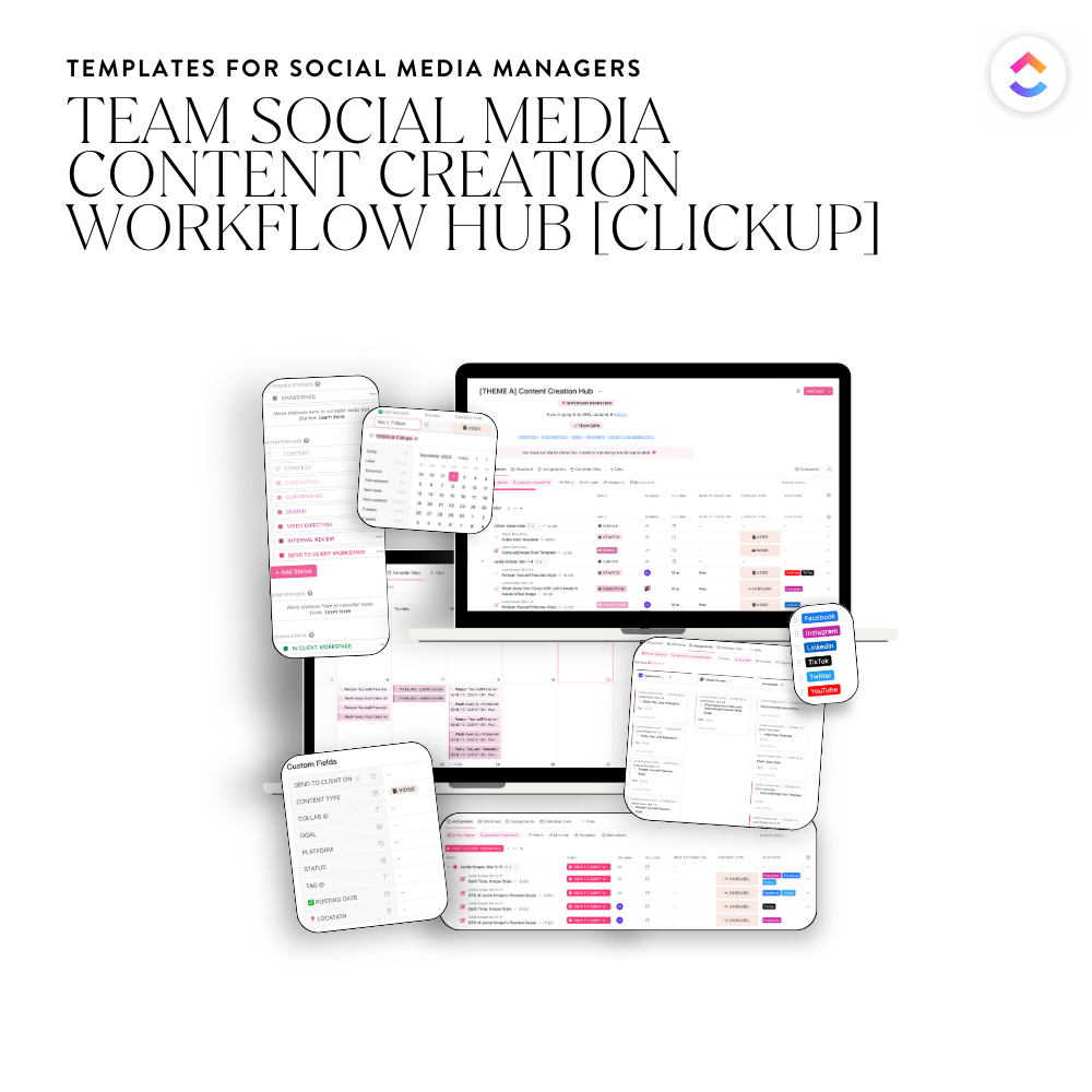 ClickUp for Teams: Social Media Content Creation Workflow Hub - Sugarpunch Marketing