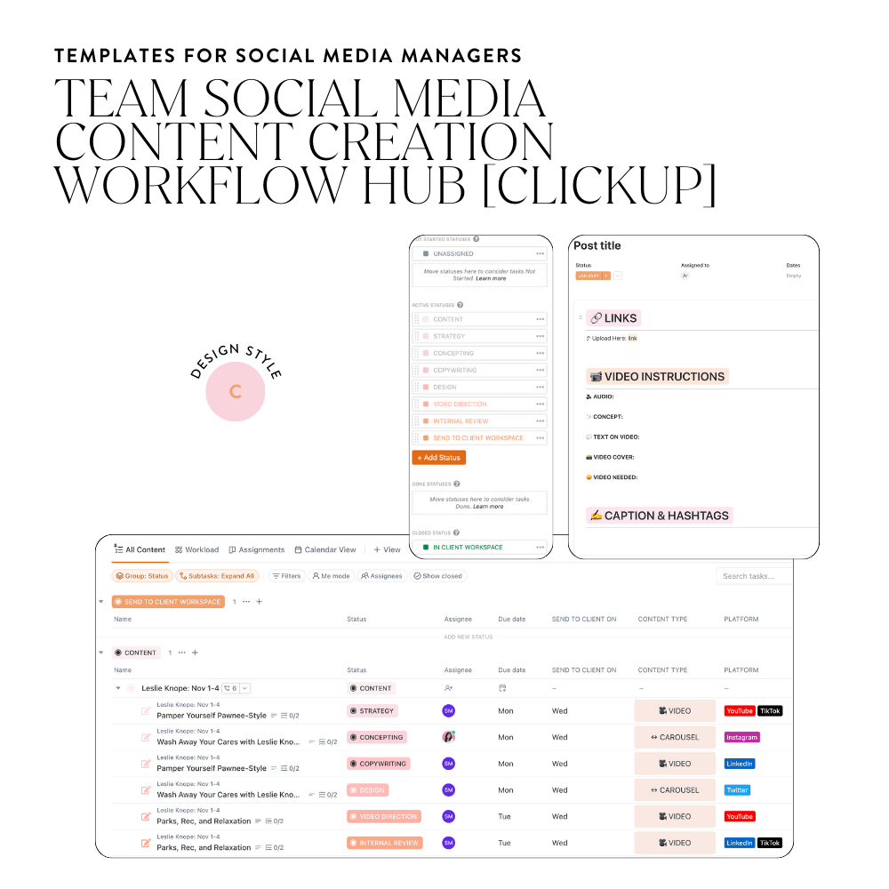 ClickUp for Teams: Social Media Content Creation Workflow Hub - Sugarpunch Marketing