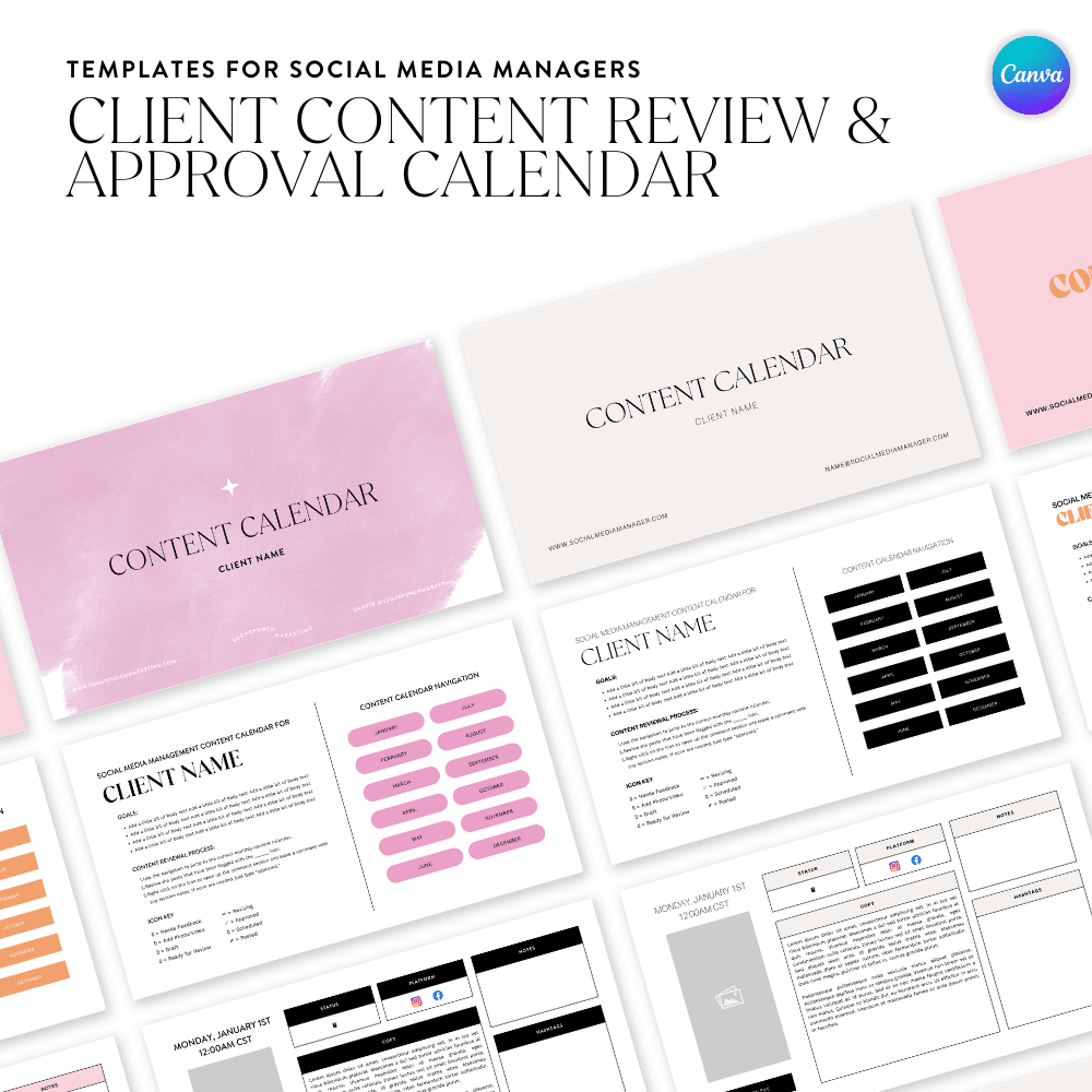 Client Content Review & Approval Calendar Canva Template - Sugarpunch Marketing